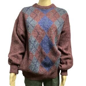 Vintage Christopher Hayes argyle Shetland wool sz L burgundy Ireland